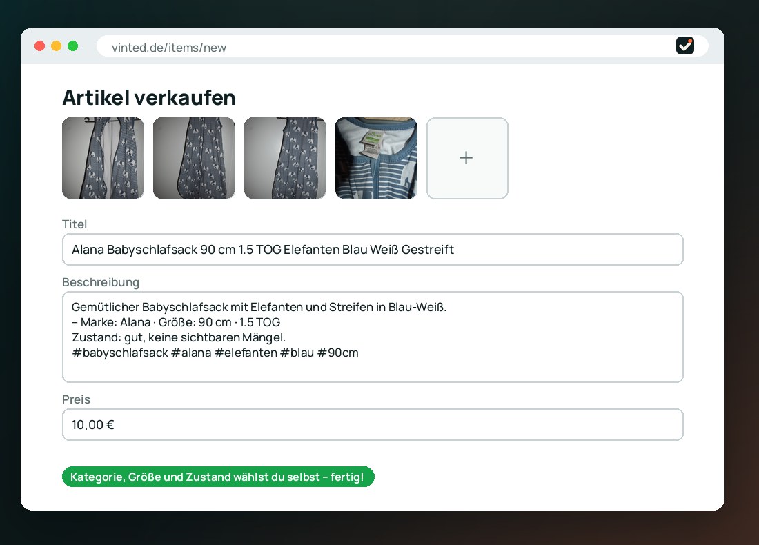 Mit einem Klick auf Vinted